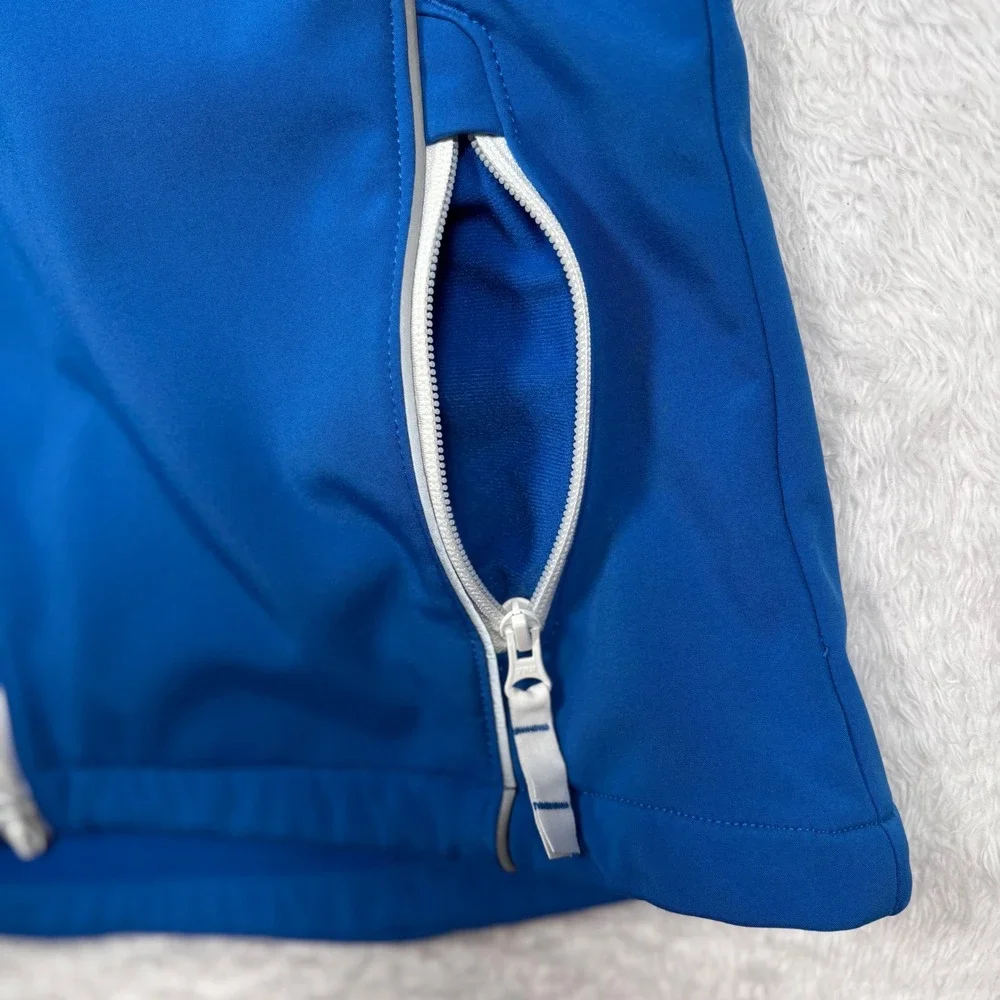 Clique Softshell Jacket‎ Mens L (FIT M) Blue Full Zip Fleece Lined Reflective